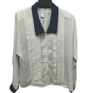 Vintage Chaus Cream Pleated Collard Work Shirt, 12